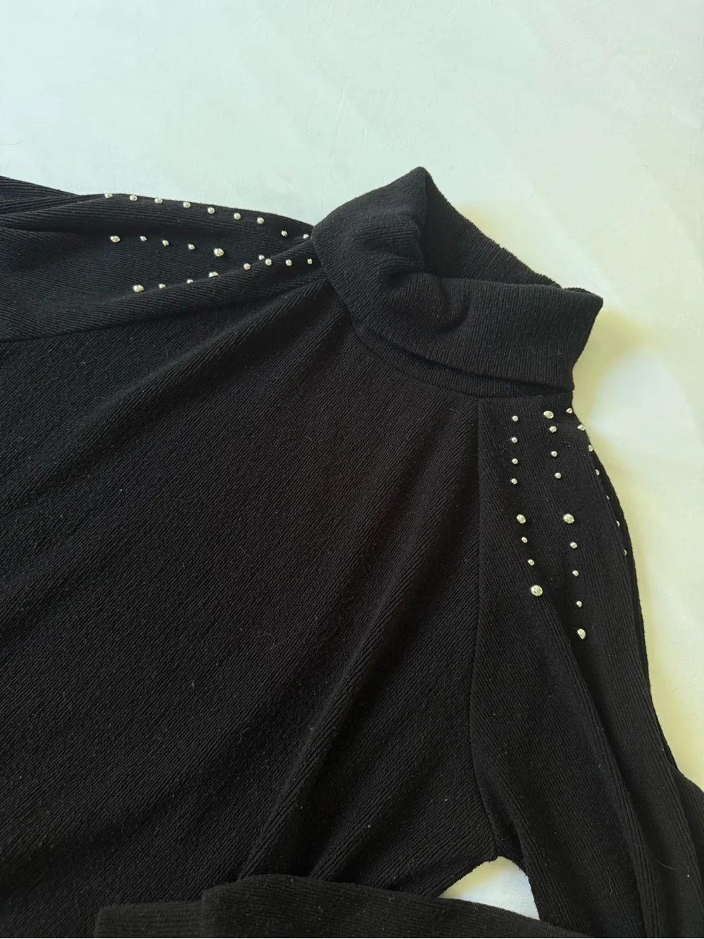 Zara Black Turtleneck Sweater with Silver Stud Shoulders - Picture 2 of 4